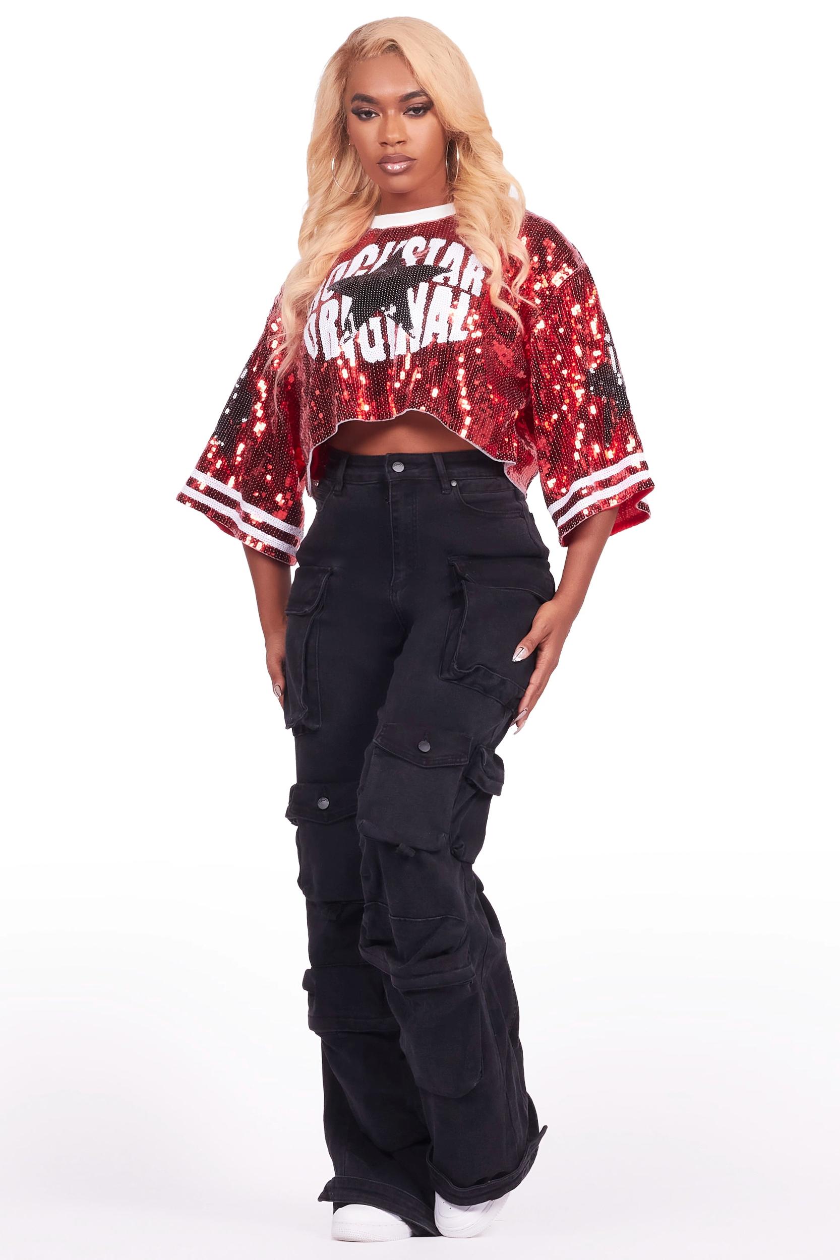 Samara Red Sequin Crop Jersey Female Product Image