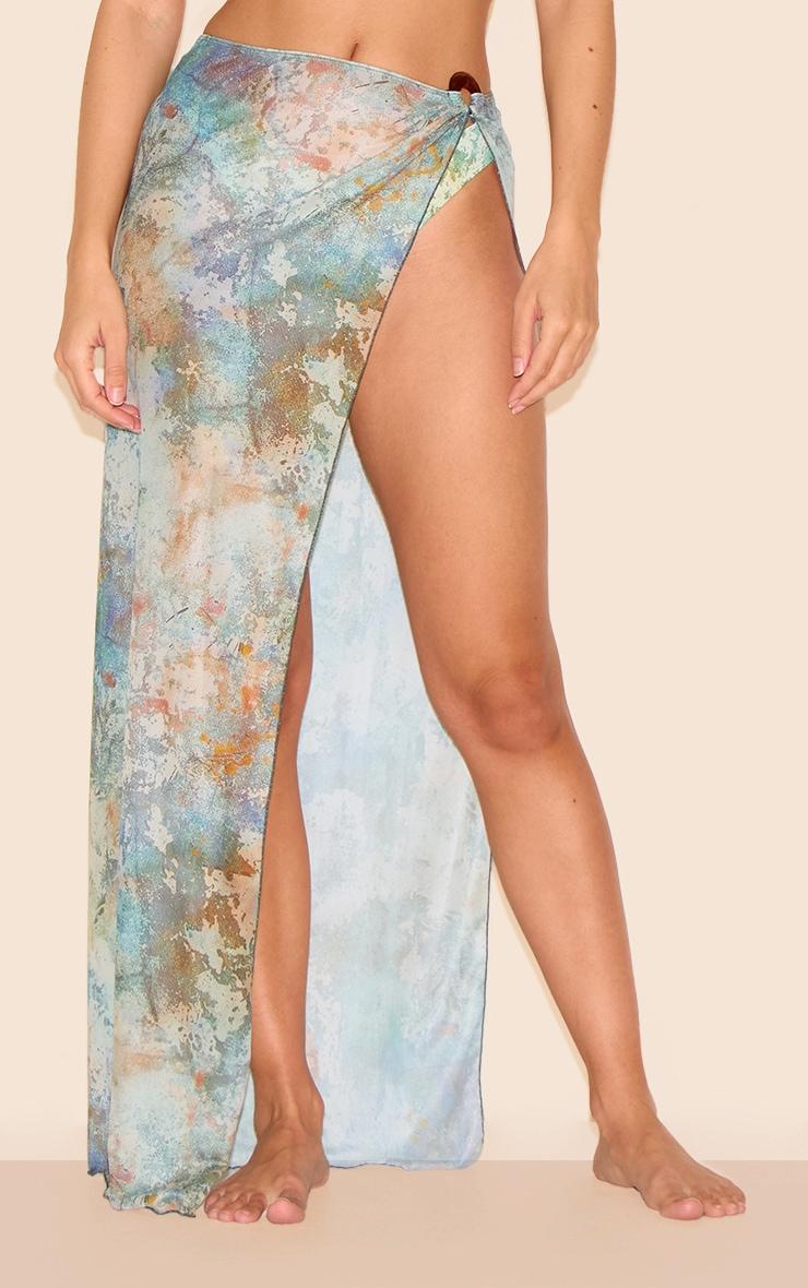 Green Mottled Print O Ring Detail Maxi Beach Skirt Product Image