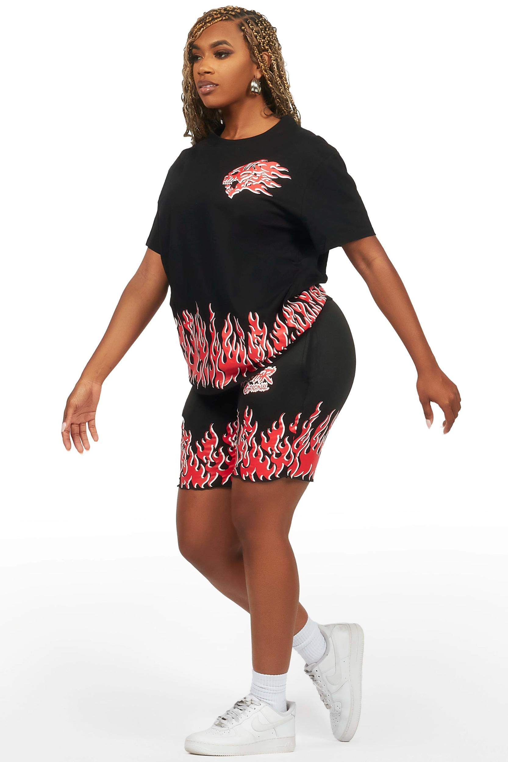 Arais Black/Red T-Shirt Short Set Female Product Image