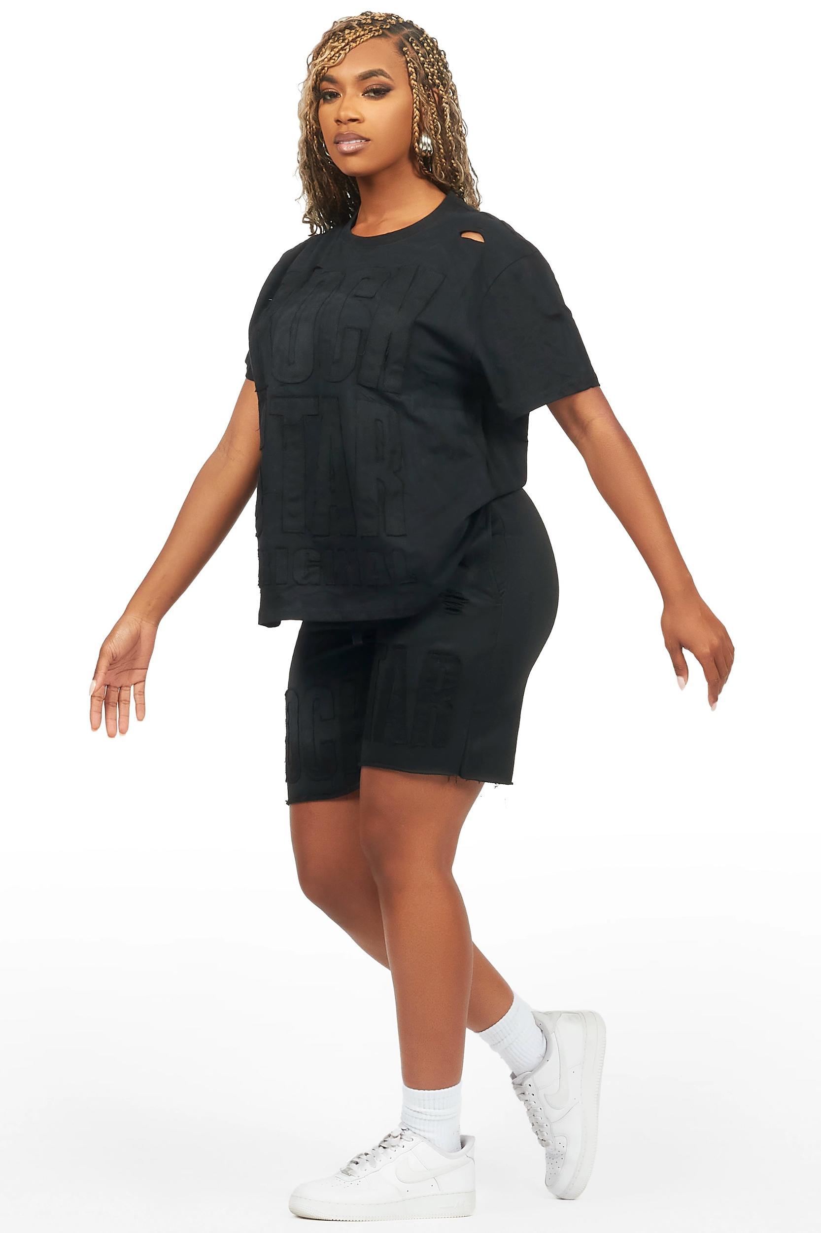 Shantrice Black T-Shirt Short Set Female Product Image