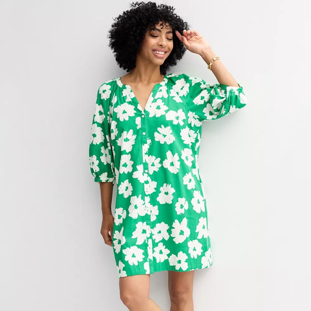 Petite Sonoma Goods For Life® Button-Front Shift Dress, Women's, Size: Large Petite, Medium Green Floral Product Image