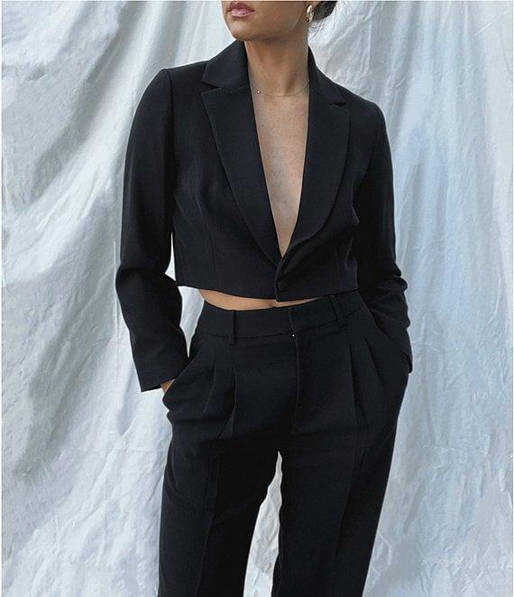 Gianni Bini Sadie Cropped Long Sleeve Notch Lapel Coordinating Blazer Product Image