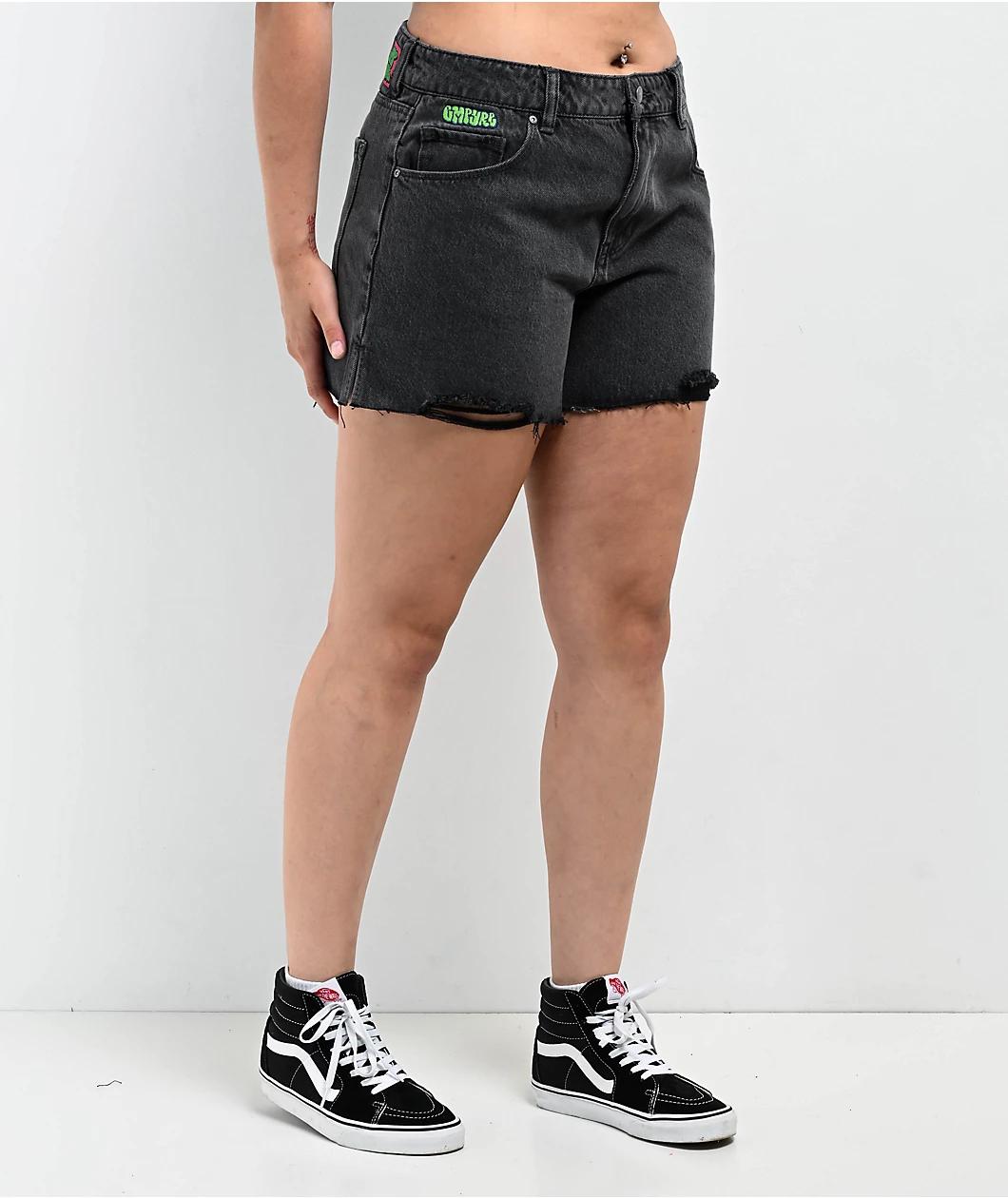 Empyre Kick Back Loose Fit Black Cutoff Shorts Product Image