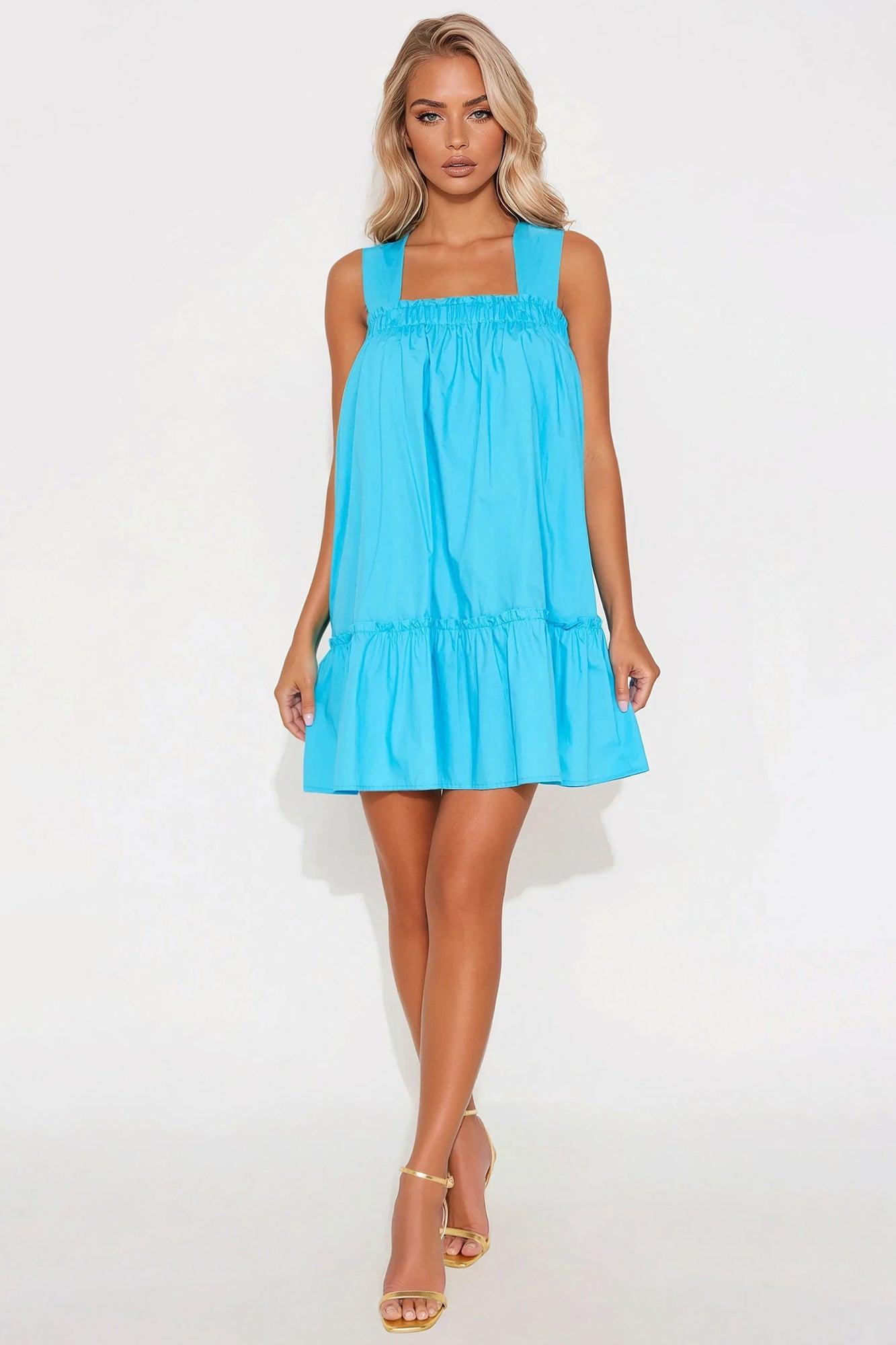 Winona Poplin Babydoll Mini Dress - Aqua Product Image