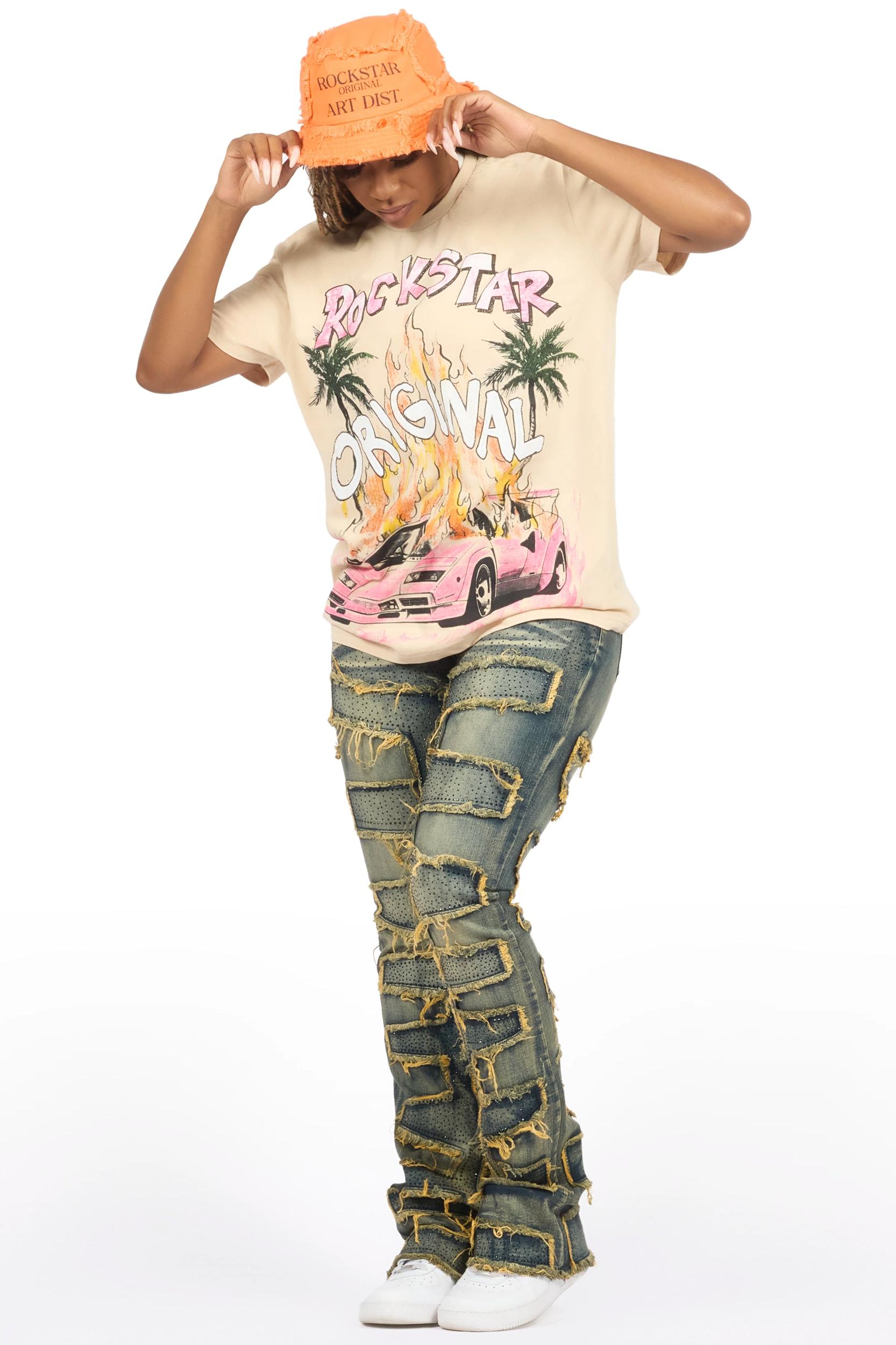 Zariyah Tinted Dark Wash Rhinestone Stacked Flare Jean Female Product Image