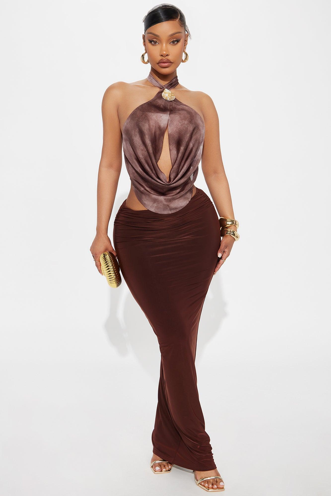 Tropical Nights Shell Chiffon Halter Top - Taupe Female Product Image