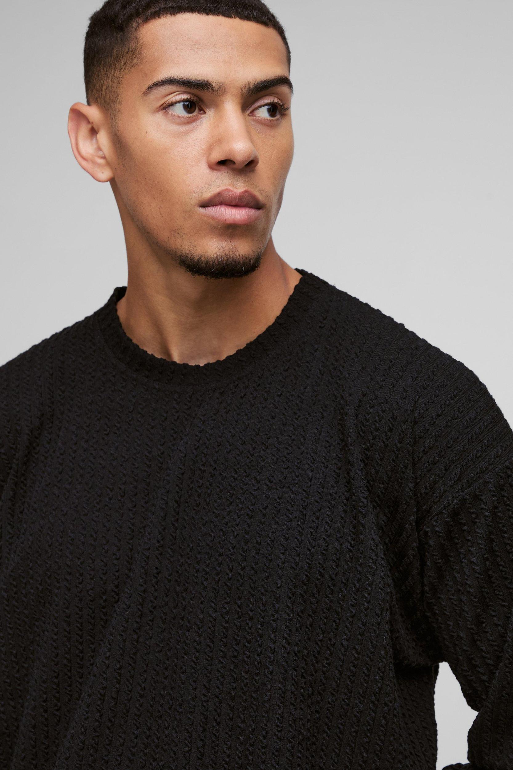Oversized Cable Jacquard Sweatshirt | boohooMAN USA Product Image