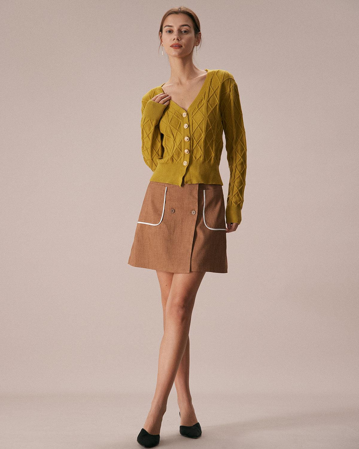 The Khaki Contrast Trim Button Mini Skirt Product Image