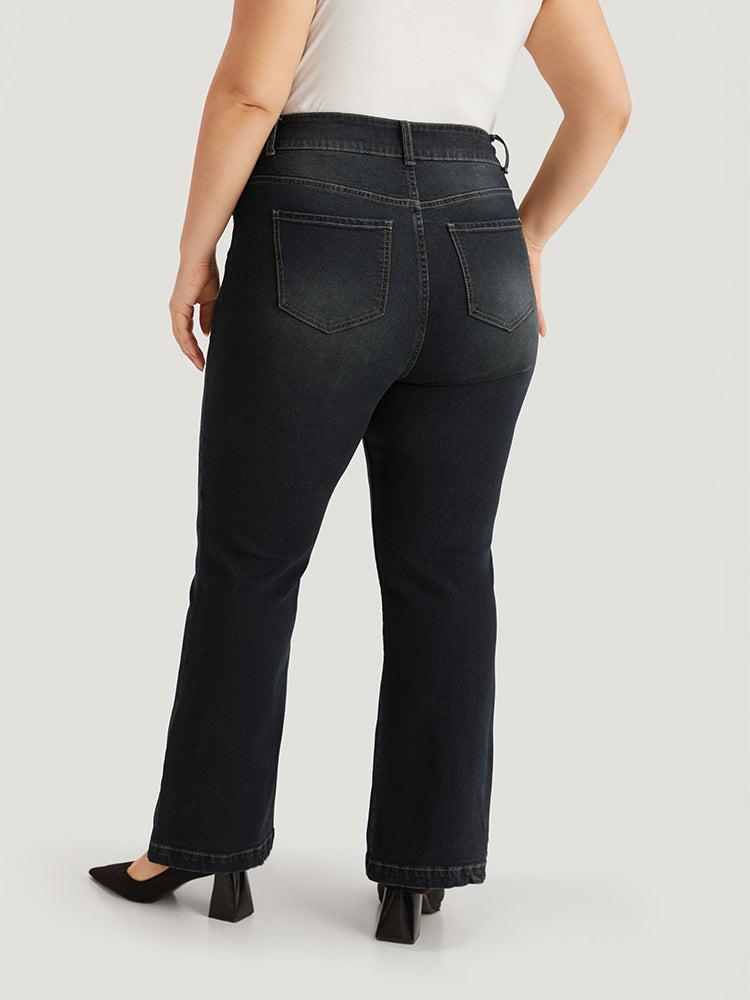 Plain Flare Leg Dark Wash Jeans Female Product Image