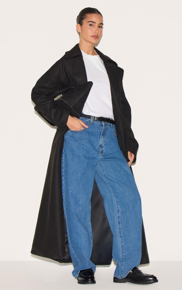 Black Wool Look Oversized Drop Shoulder Coat Product Image