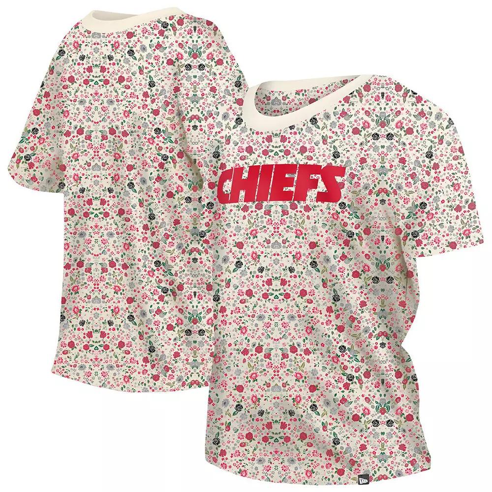 Women's New Era Cream Kansas City Chiefs Glam Game Floral T-Shirt,  Product Image
