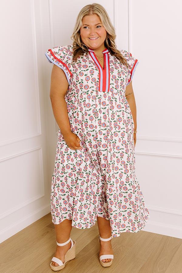 Picnic Ready Floral Midi Dress in Red Curves Product Image