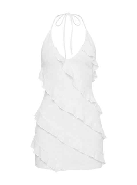 Marinna Halter Ruffle Mini Dress White Product Image