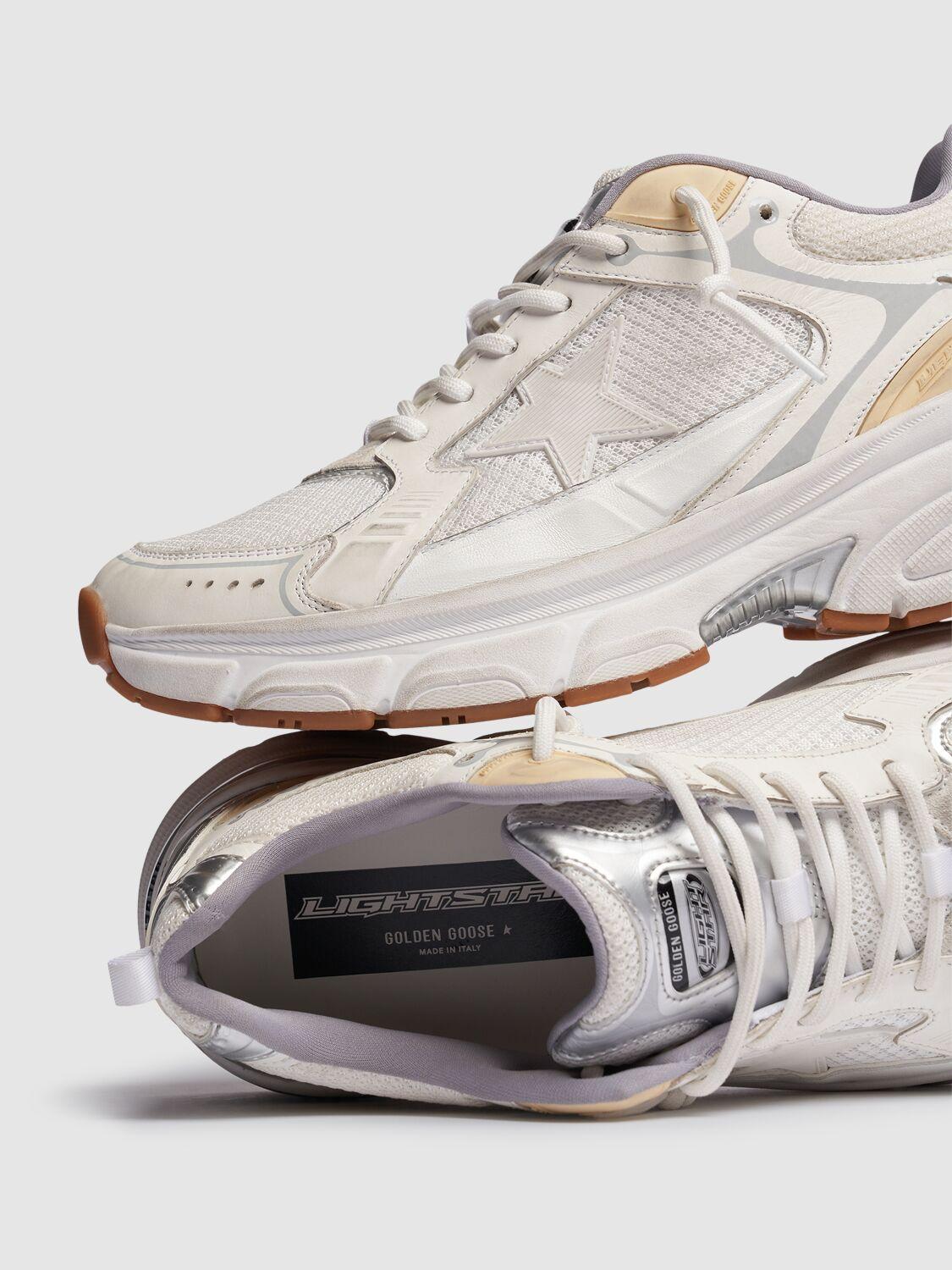 GOLDEN GOOSE Lightstar Leather Net And Suede Upper Sneakers With Tpu Star Net Heel In White Product Image