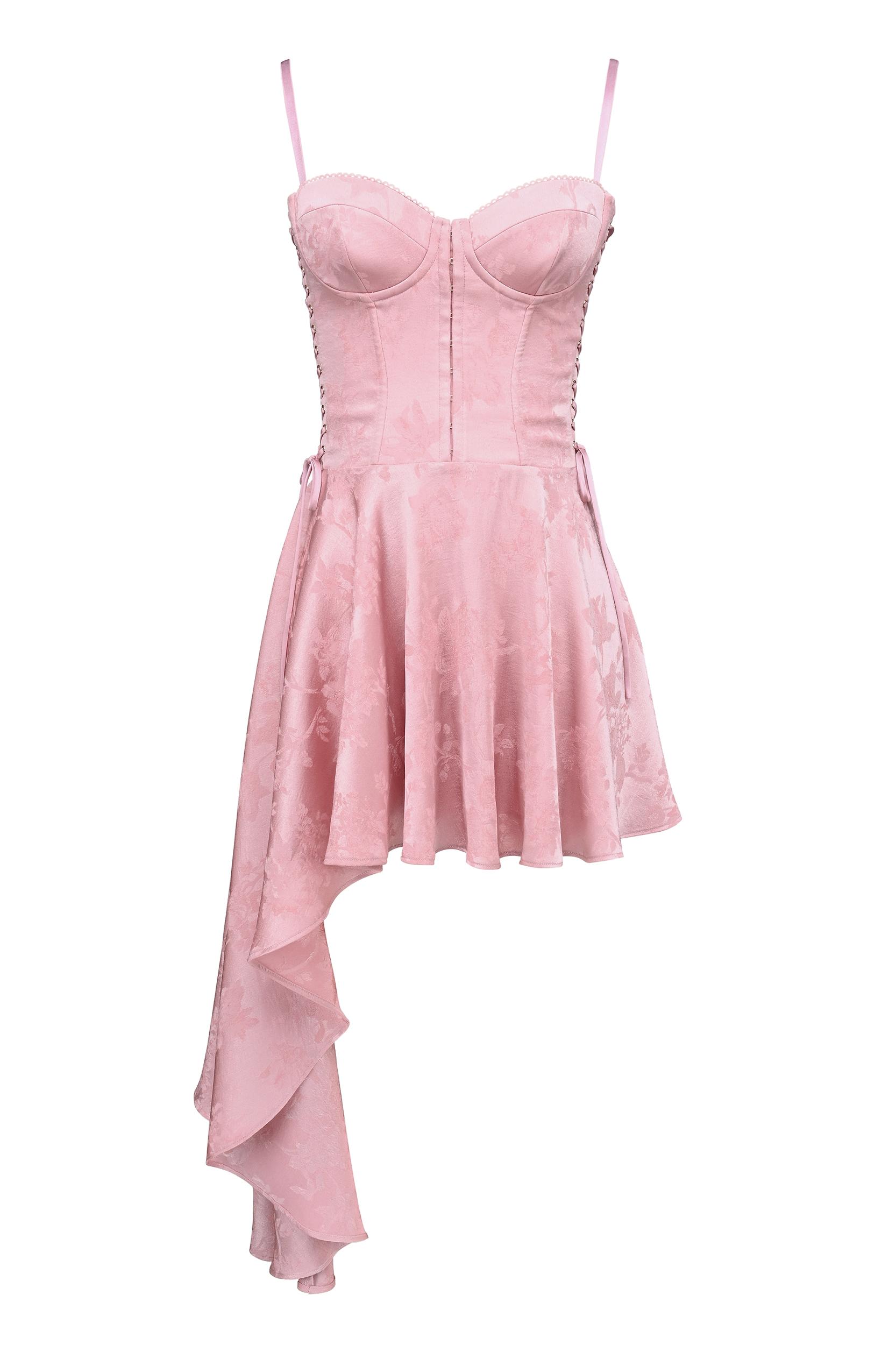 Lola  pink jacquard draped mini dress Product Image