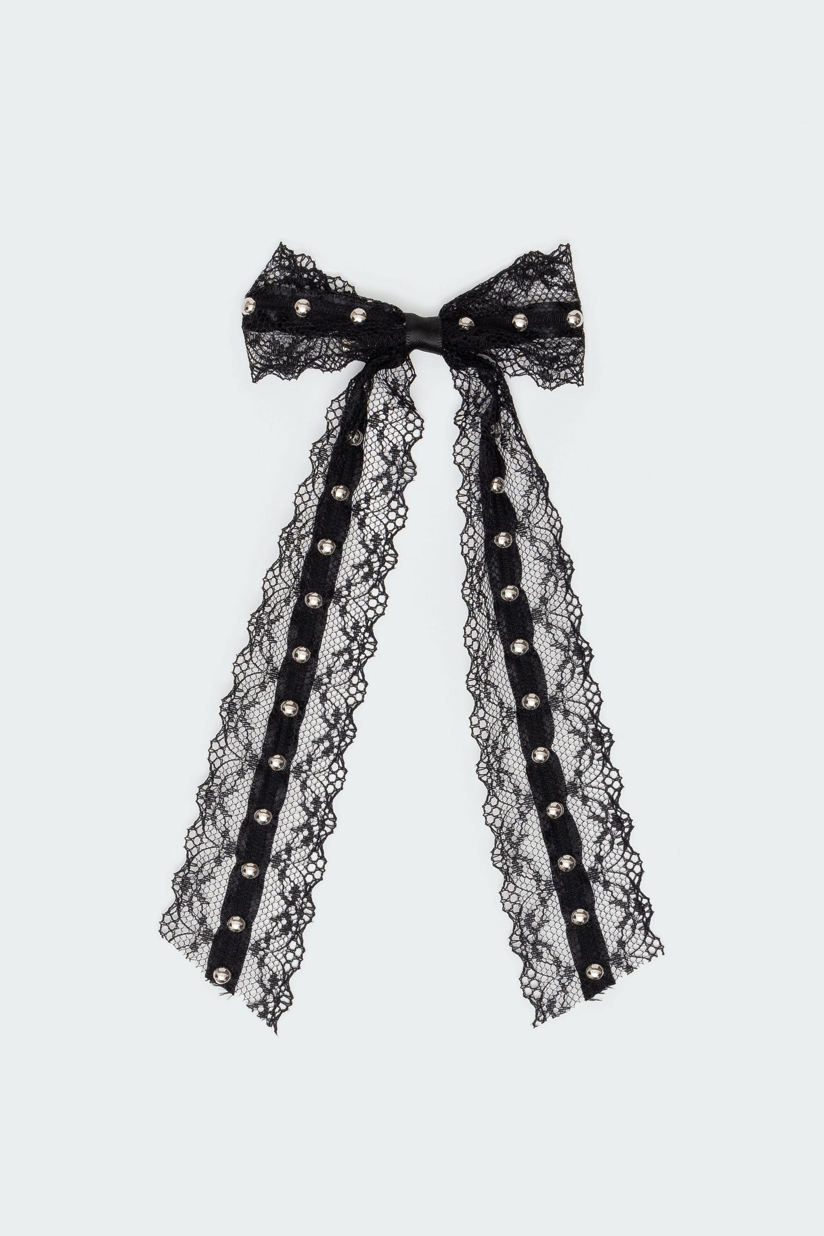 Studded Lace Bow Hair Clip Product Image
