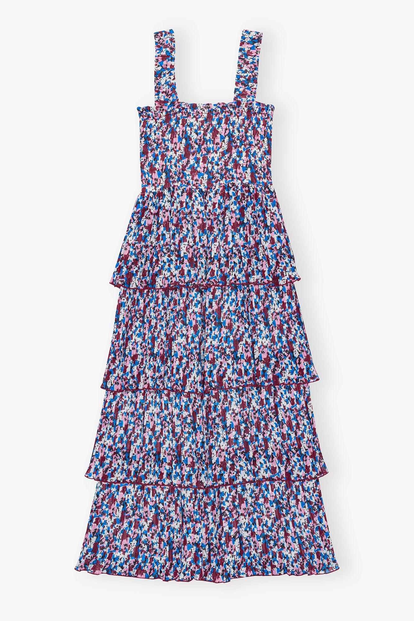 Multicolour Pleated Georgette Flounce Smock Midi Dress Product Image