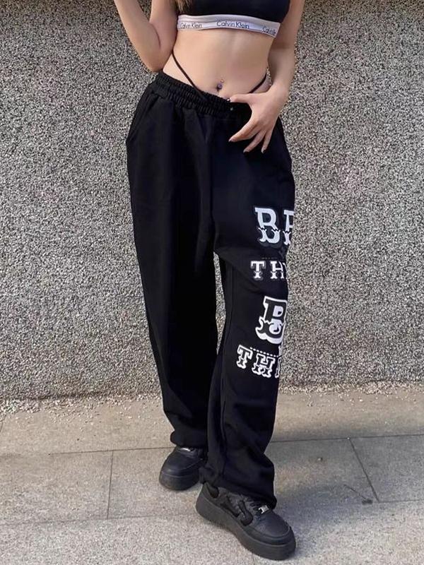 Letter Print Bound Feet Loose Sweatpants Product Image