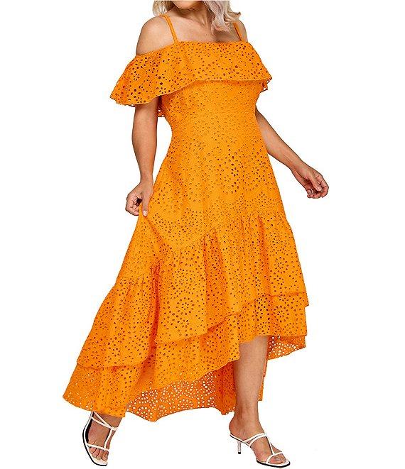 Layered With Love Plus Size Square Neck Off-The-Shoulder Ruffle Sleeves With Straps Embroidered Eyelet Fit And Flare Sundress Product Image