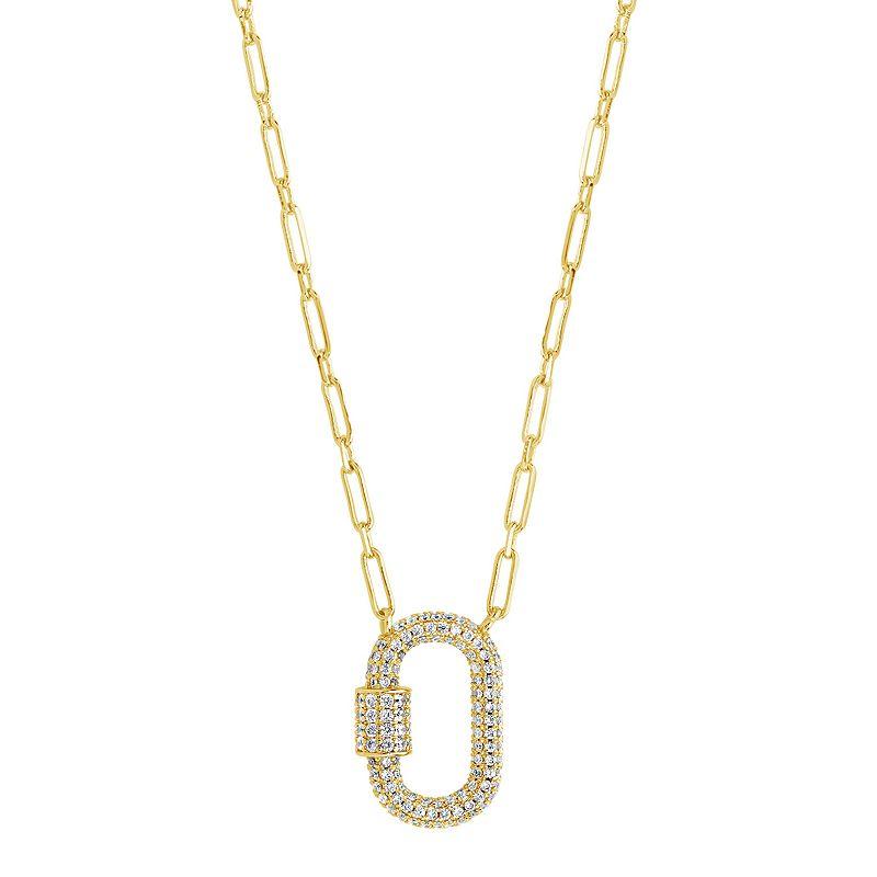 MC Collective Cubic Zirconia Carabiner Lock Necklace, Womens Gold Tone Product Image