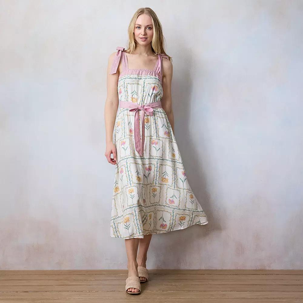 Women's LC Lauren Conrad Tie-Strap Tea Length Dress, Size: XL, Ivory Patch Botanical Product Image