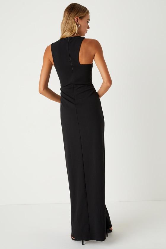 Poised Preparation Black Asymmetrical Column Maxi Dress Product Image