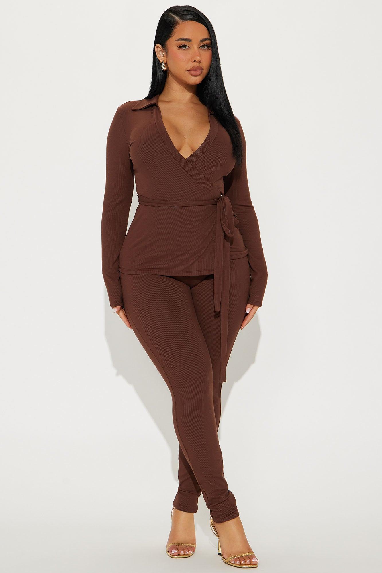 Cindy Wrap Top And Legging Set - Chocolate Product Image