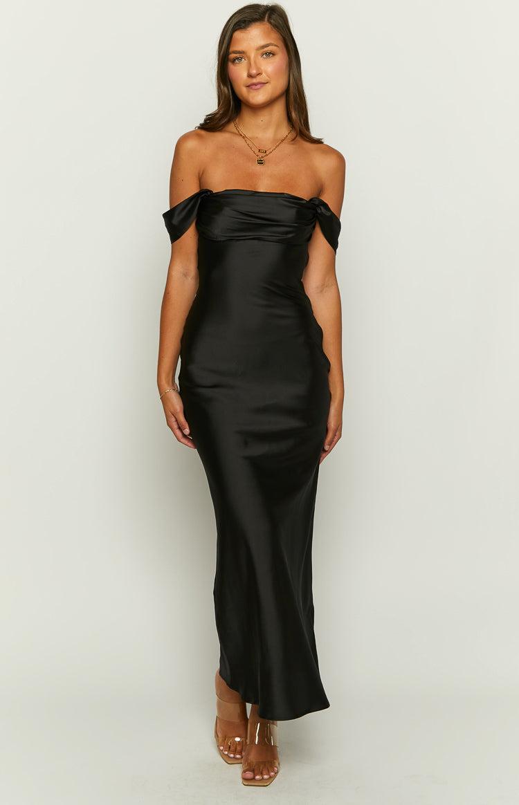 Ella Black Off Shoulder Formal Maxi Dress Product Image
