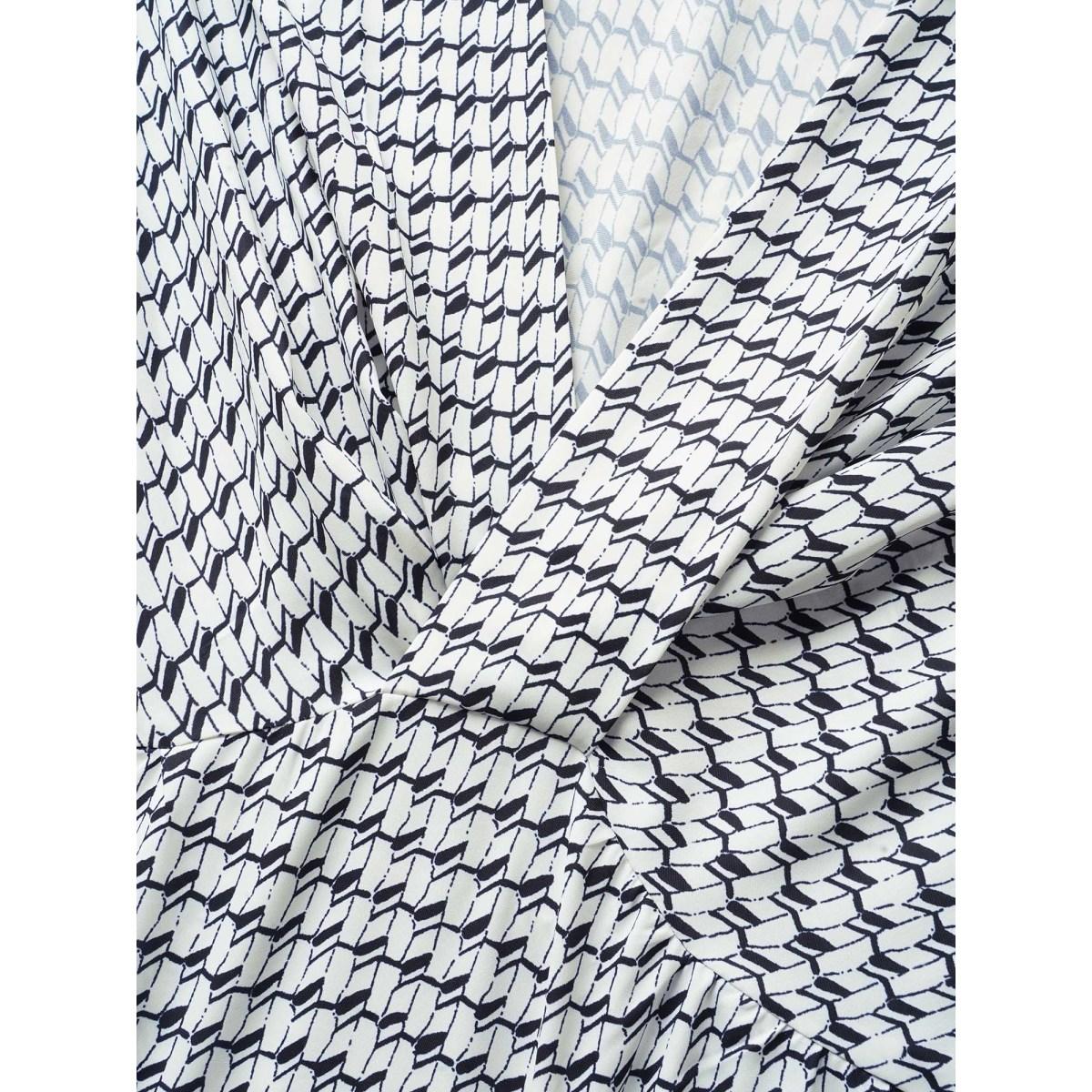 Plus Size Ivory Geometric Wrap Flutter Cap Sleeve Blouse Women At the Office Cap Sleeve V-neck Work Blouses BloomChic 22-24/3X Product Image