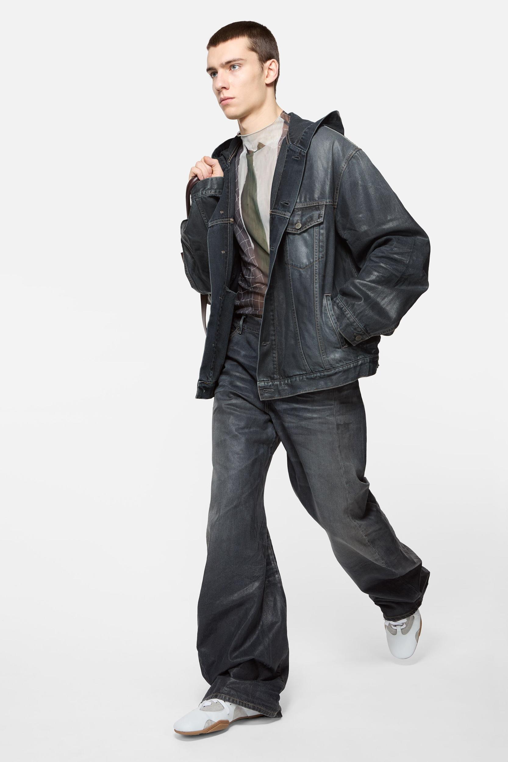 Denim jacket with hood Product Image