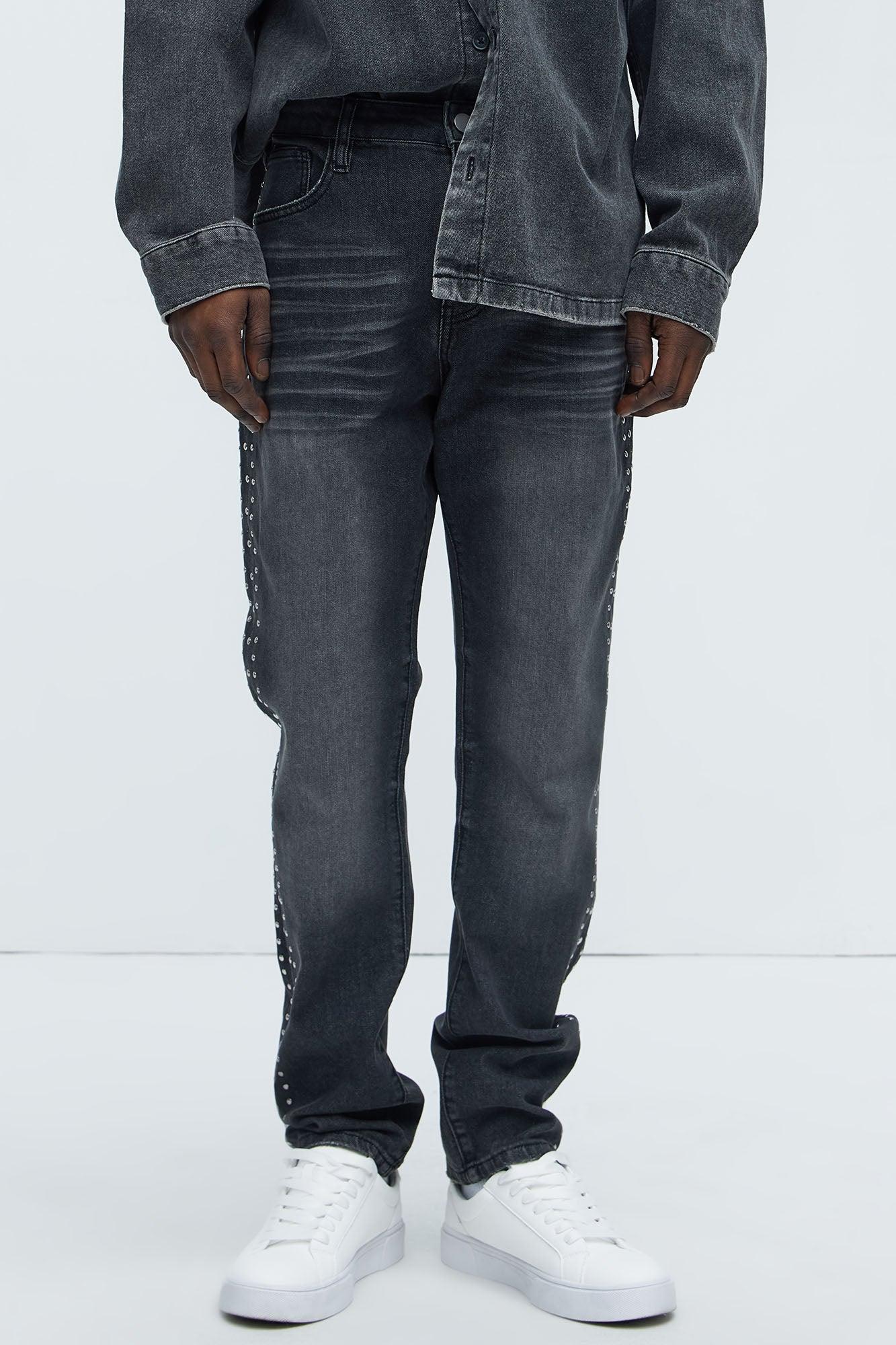 Stud Behavior Slim Jeans - Black Wash Product Image