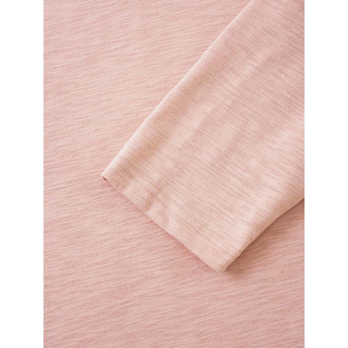 Plus Size Solid Heather Scalloped Trim T-shirt Pink Women Casual Plain Plain V-neck Everyday T-shirts BloomChic 22-24/3X Product Image