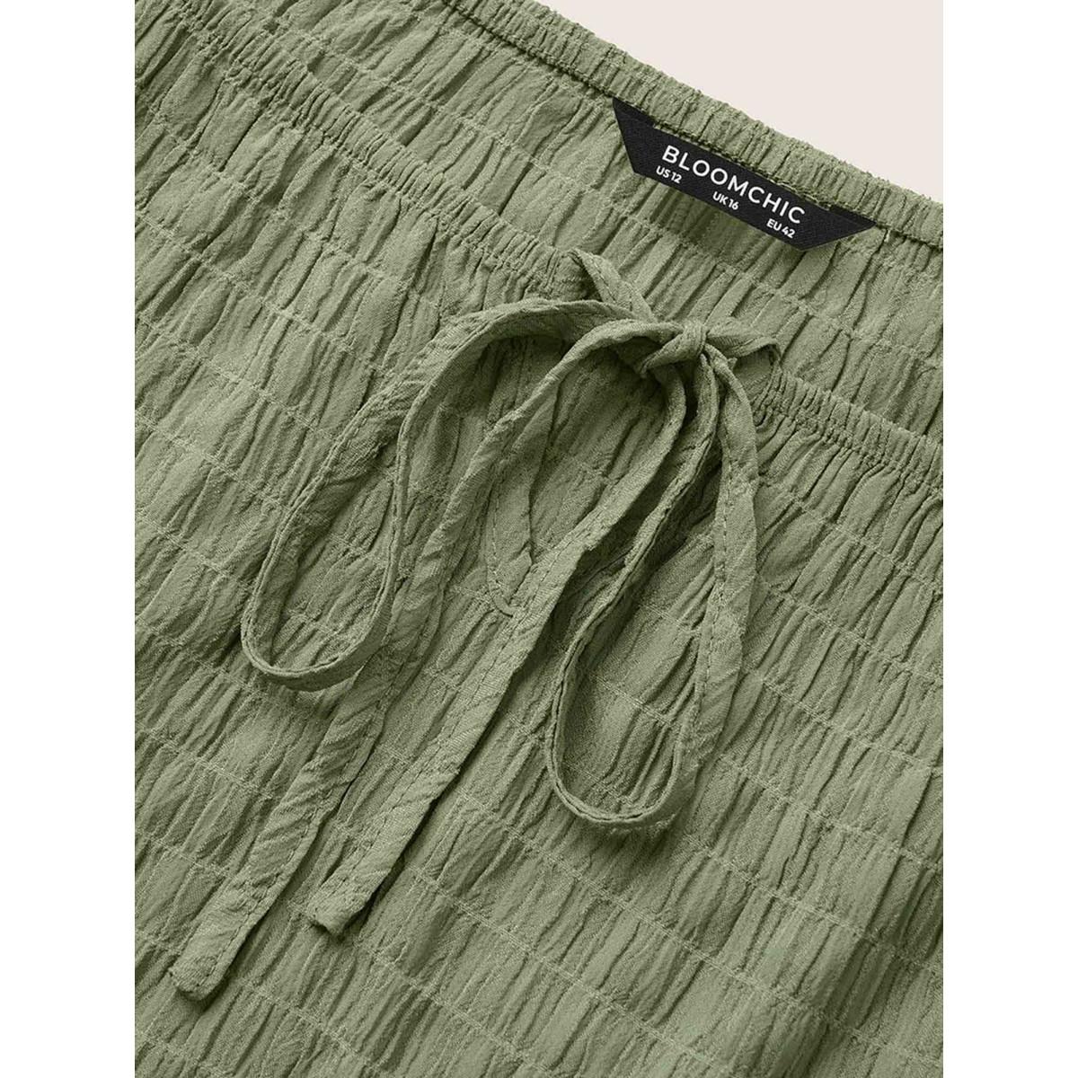 Plus Size Mint Plain Textured Gathered Ties Knot Neck Blouse Women Casual Half Sleeve Square Neck Everyday Blouses BloomChic 18-20/2X Product Image