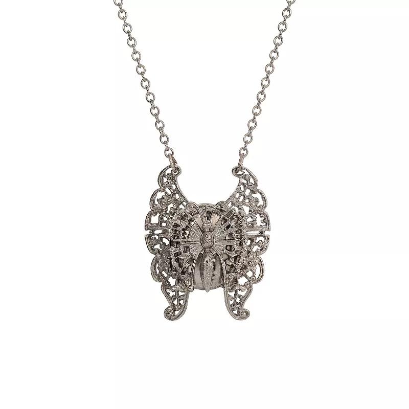 1928 Silver Tone Butterfly Locket Pendant Necklace, Womens, Gray Product Image