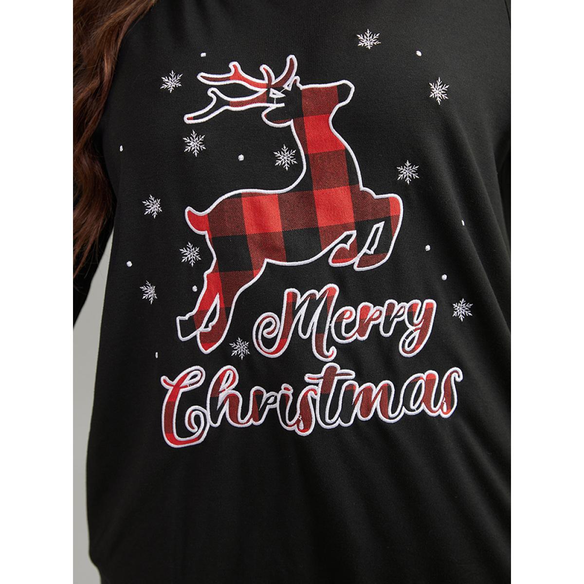 Plus Size Christmas Elk Round Neck Sweatshirt Women Black Casual Printed Festival-Christmas Sweatshirts BloomChic 14-16/1X Product Image