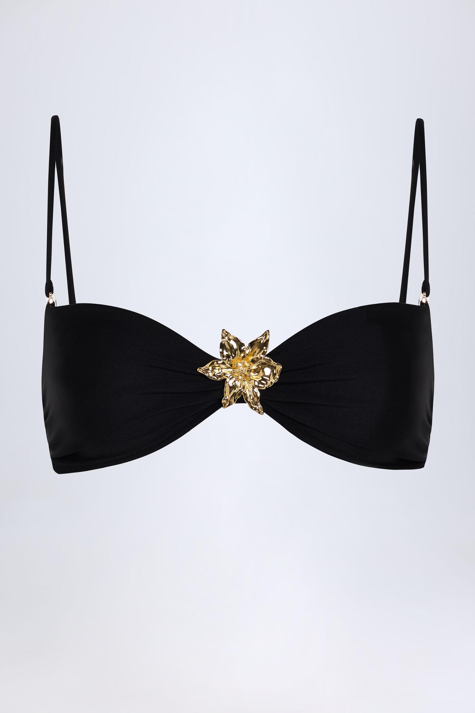 Hardware-Detail Halterneck Bikini Top in Black Product Image