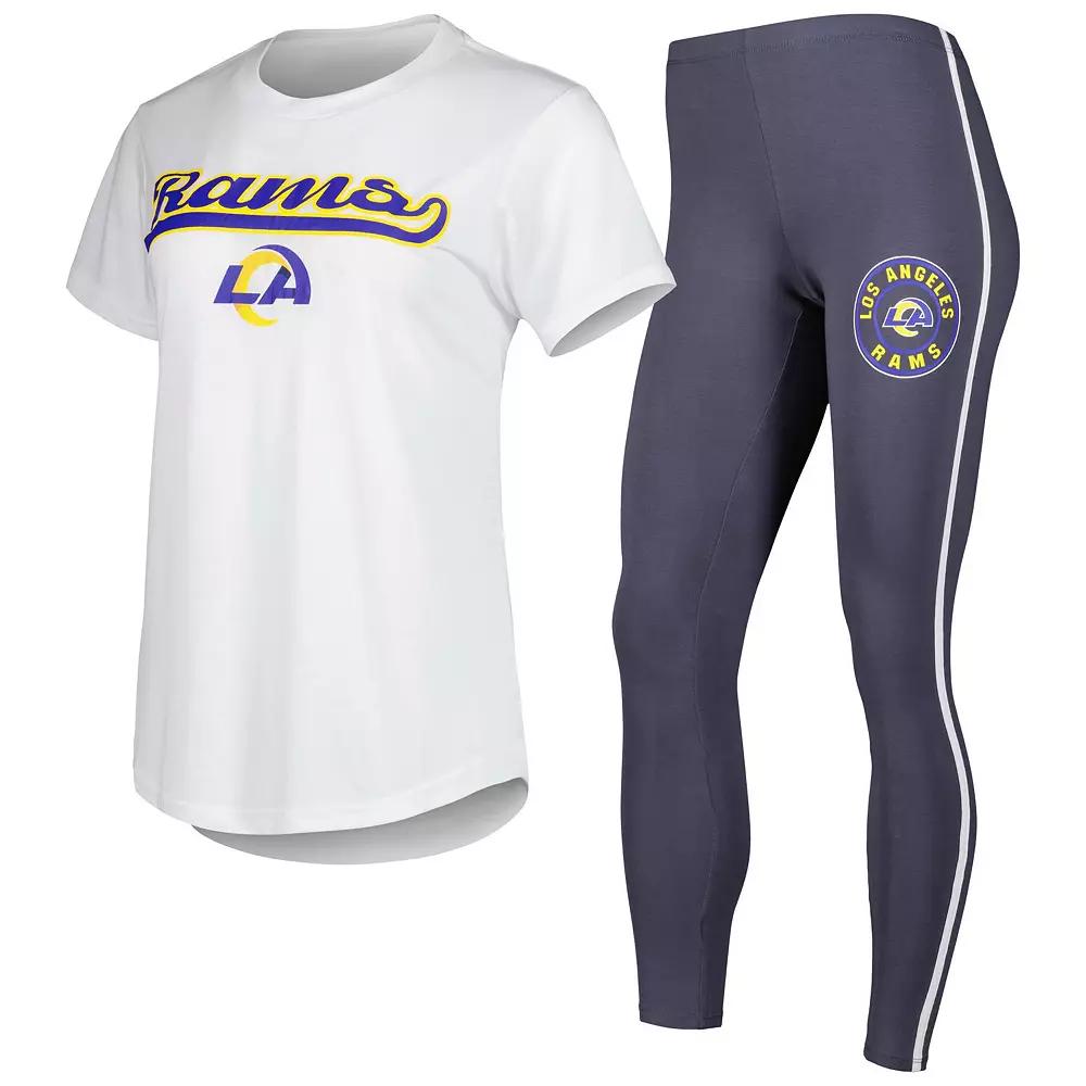 Women's Concepts Sport White/Charcoal Los Angeles Rams Sonata T-Shirt & Leggings Sleep Set,  Product Image