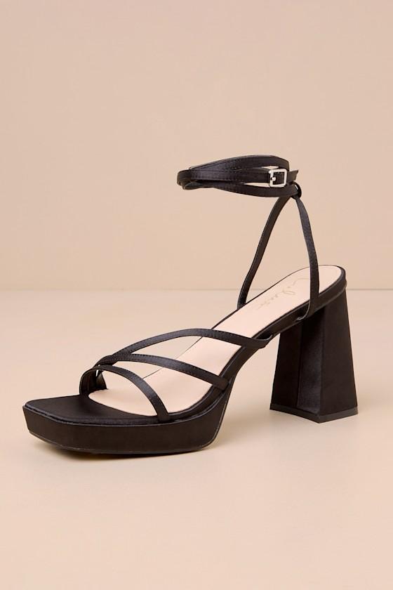 Antonnia Black Satin Strappy High Heel Ankle Wrap Sandals Product Image