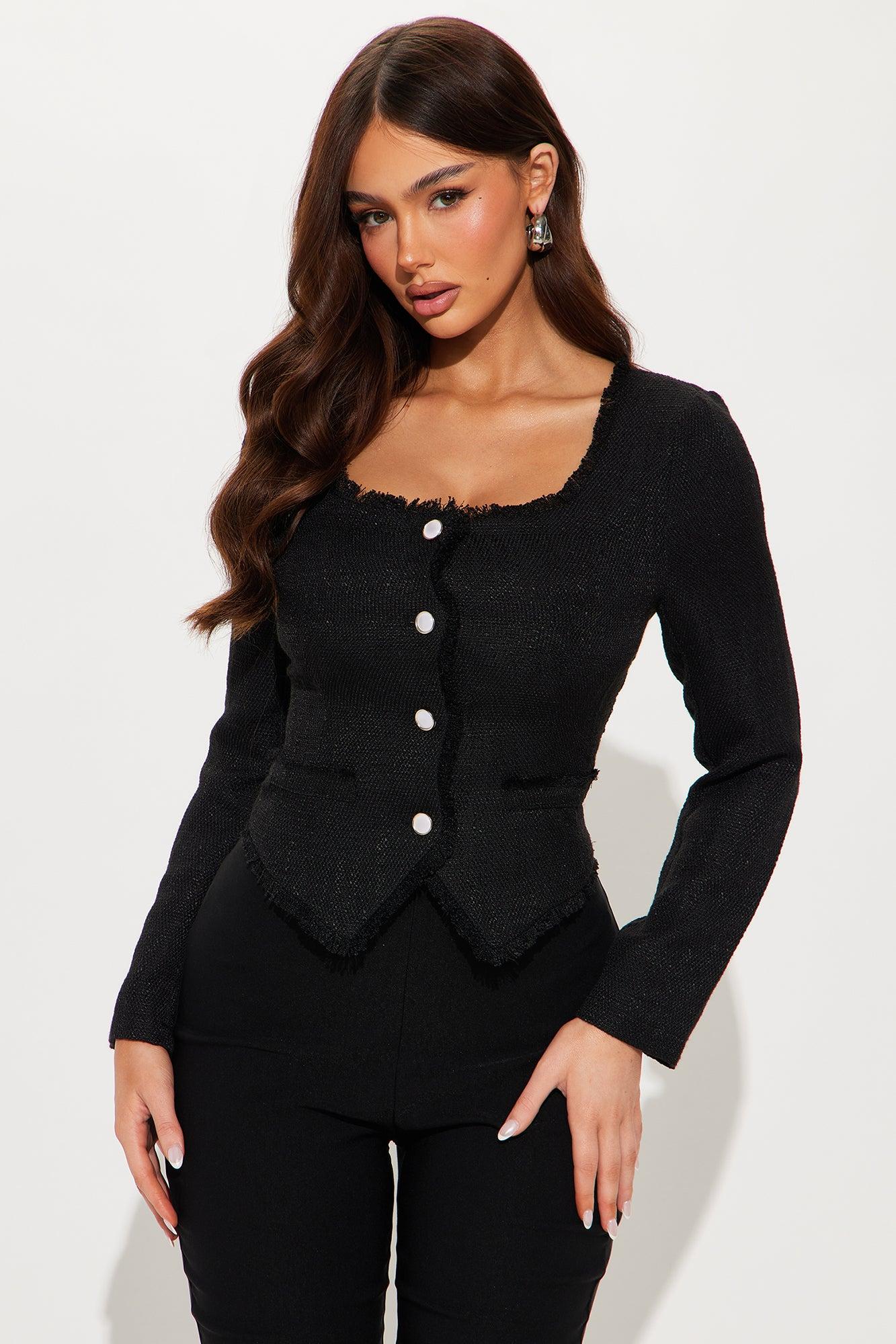 All About Elegance Tweed Top - Black Product Image