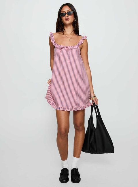 Zalina Babydoll Mini Dress Pink Stripe Product Image