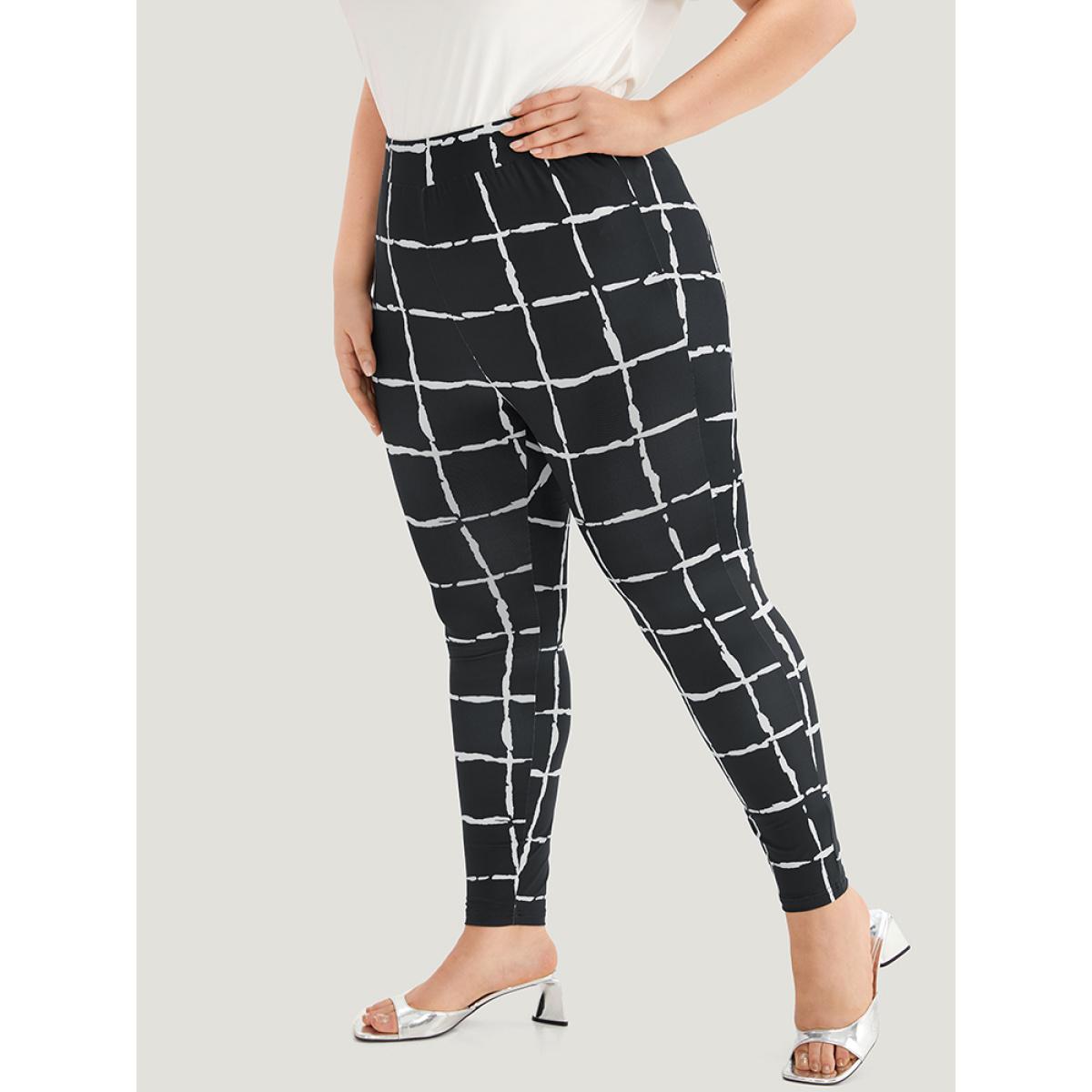 Plus Size Plaid Skinny Elastic Waist Leggings Women Black Elegant High stretch Skinny High Rise Dailywear Leggings BloomChic 22-24/3X Product Image