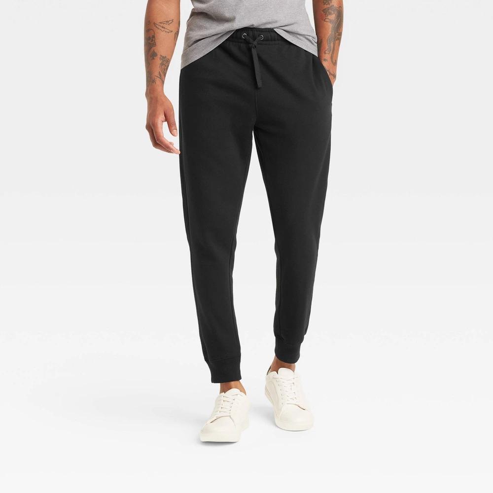 Men's Fleece Jogger Pants - Goodfellow & Co™ Black S: Midweight, Regular Fit, Adjustable Waistband, Tapered Leg Product Image