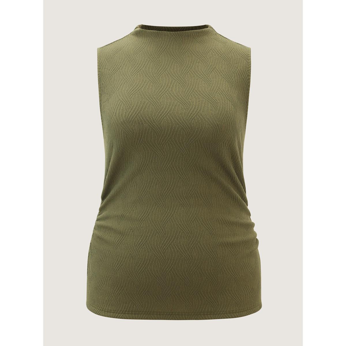 Plus Size Stretchy Mockneck Ruched Tank Top Women Olive Timeless Stand-up collar Elegant Tank Tops Camis BloomChic 10/M Product Image