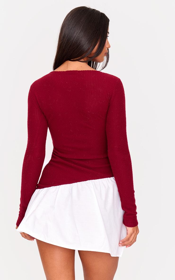 Burgundy Brushed Rib Asymmetric Hem Shift Dress Product Image