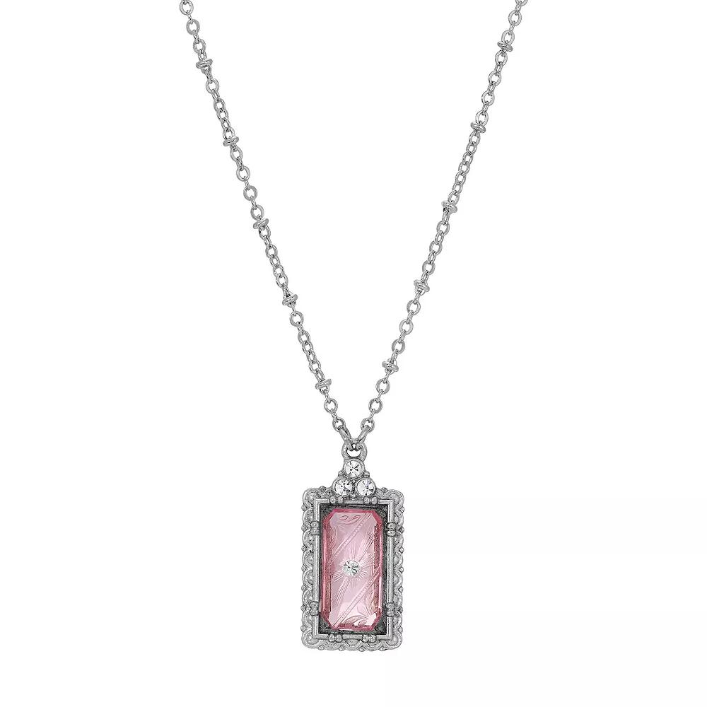 1928 Silver Tone Crystal Etched Pendant Necklace, Women's, Pink Product Image