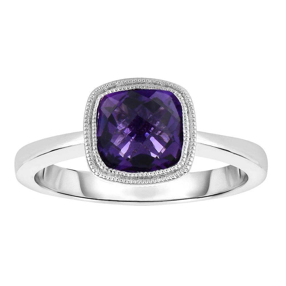 Sterling Silver Amethyst Cushion Ring, Womens Product Image