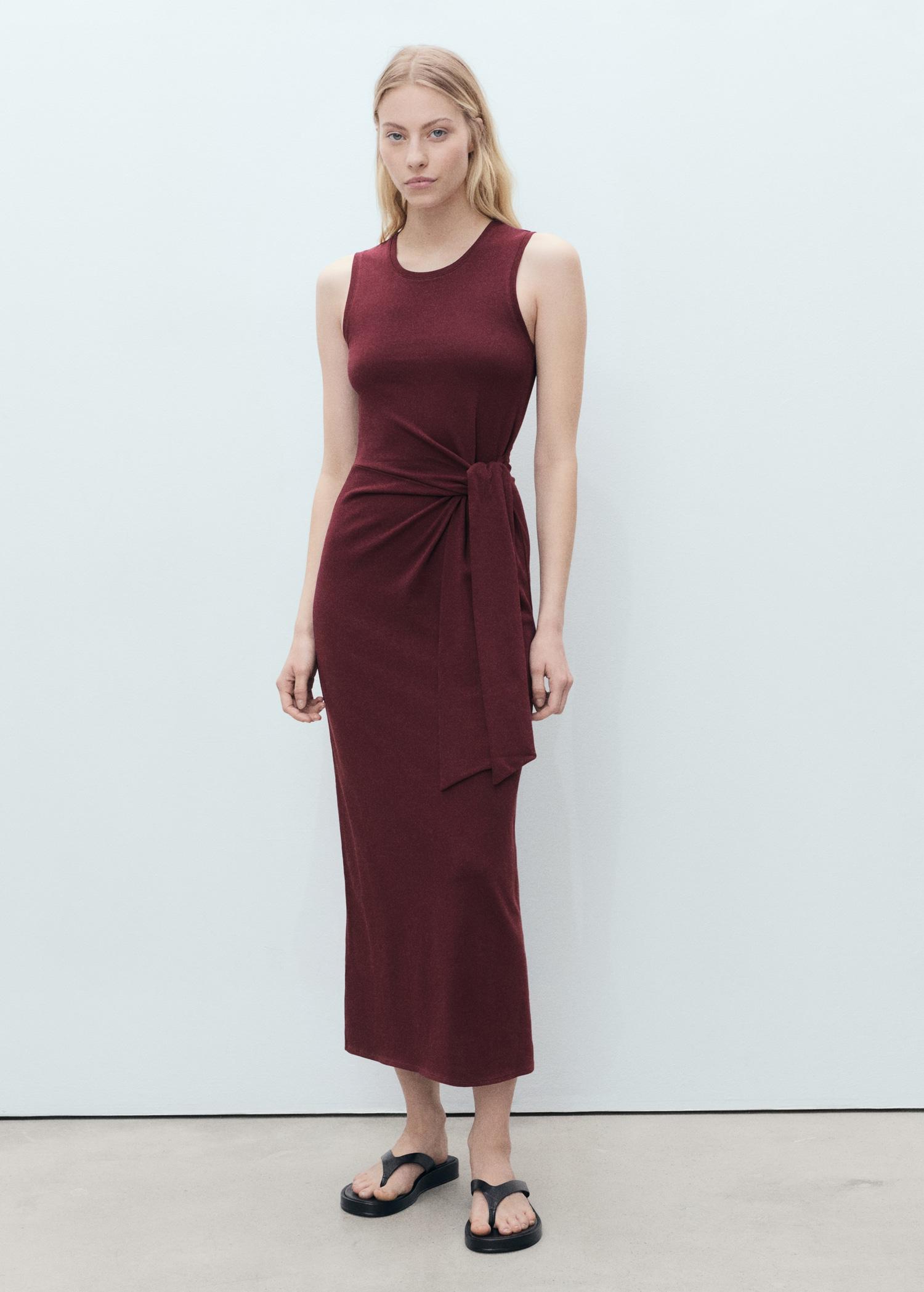 Cotton midi-dress with knot detail - Women | MANGO USA Product Image
