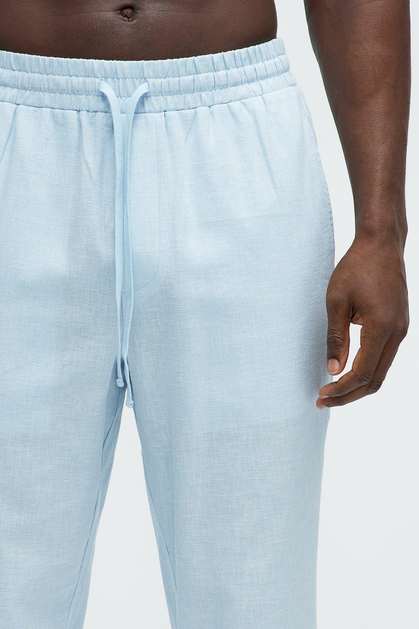 Bahamas Linen Slim Pull On Pants - Light Blue Product Image