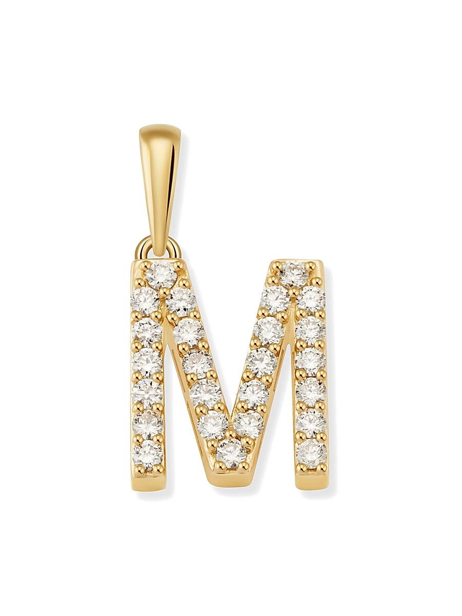 Womens 14K Yellow Gold Luxe Letter Diamond Initial Pendant Charm Product Image