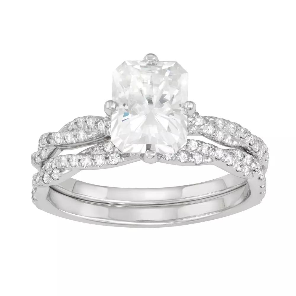 Charles & Colvard 14k White Gold 3 3/8 Carat T.W. Lab-Created Moissanite Twisted Engagement Ring Set, Women's,  Product Image